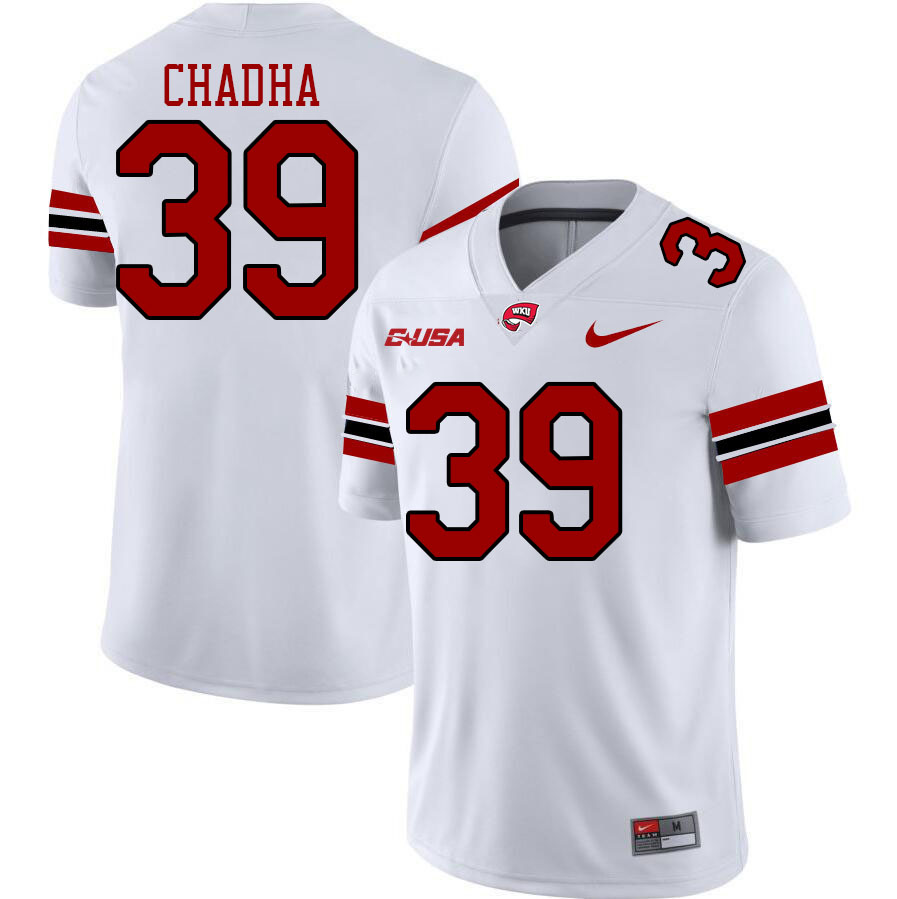 Western Kentucky Hilltoppers #39 Antonio Chadha College Football Jerseys Stitched Sale-White